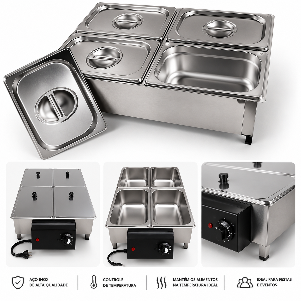 Foto de Buffet Rechaud 4 Cubas Elétrico Inox 110V